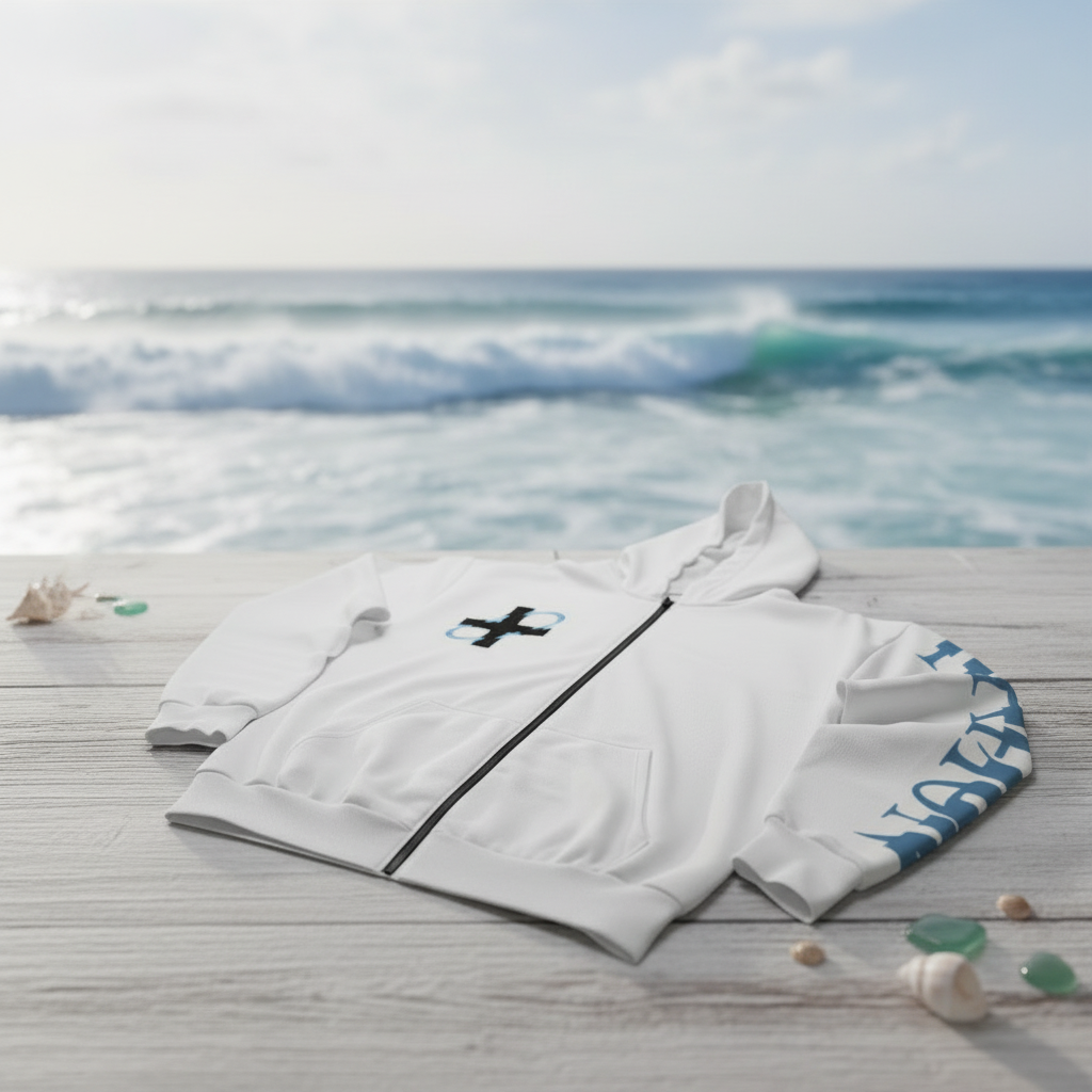 Water Slash Zip Hoodie with ocean background